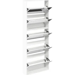 vidaXL Schoenenkast met spiegel 5-laags 63x17x169,5 cm hoogglans wit