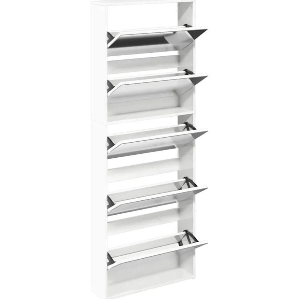 vidaXL Schoenenkast met spiegel 5-laags 63x17x169,5 cm hoogglans wit