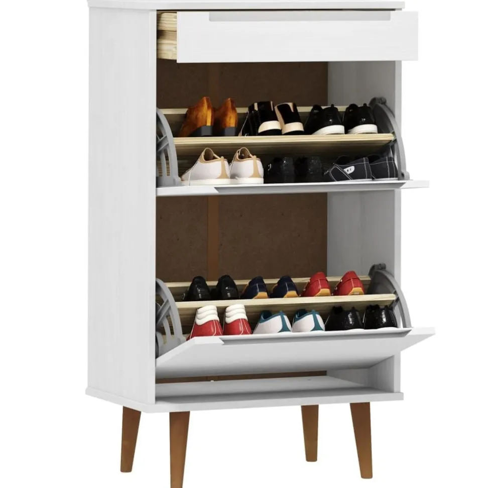 vidaXL Schoenenkast MOLDE 59,5x35x103 cm massief grenenhout wit