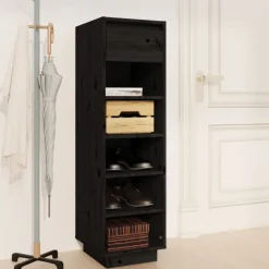 vidaXL Schoenenkast 30x34x105 cm massief grenenhout zwart