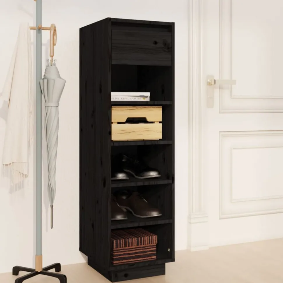 vidaXL Schoenenkast 30x34x105 cm massief grenenhout zwart