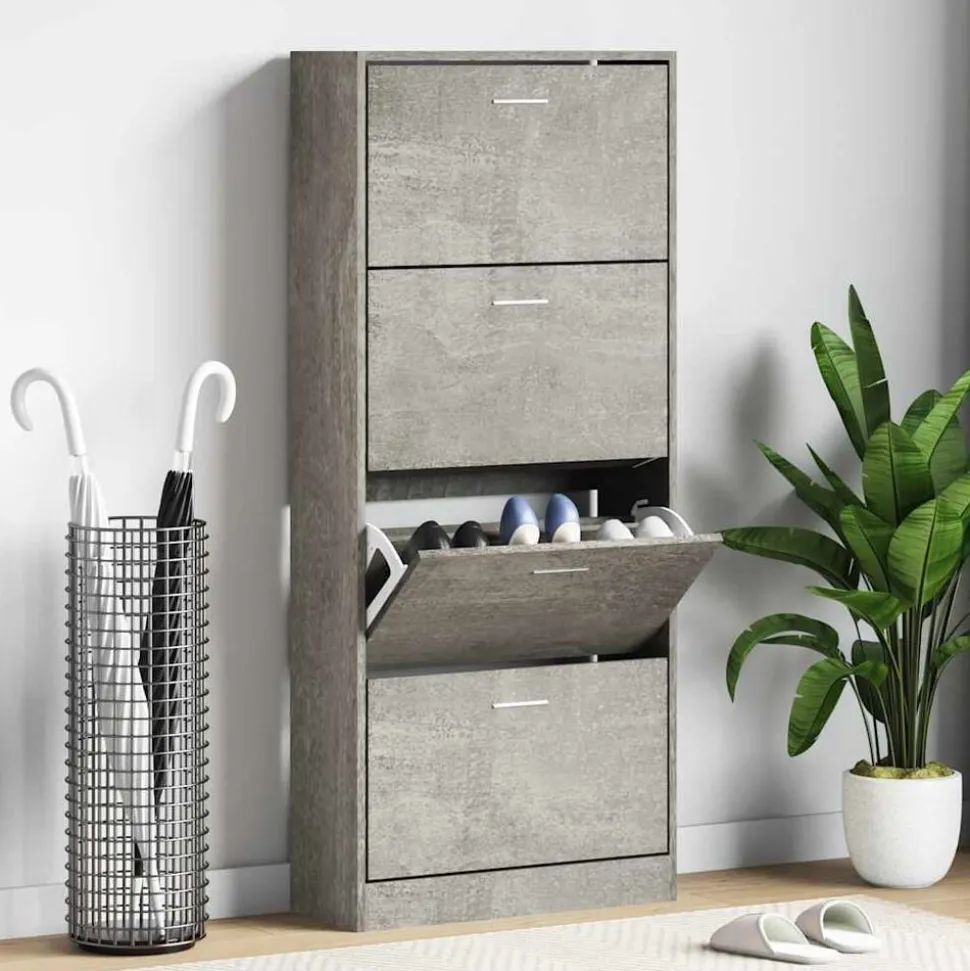 vidaXL Schoenenkast 63x24x147 cm bewerkt hout betongrijs