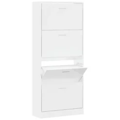 vidaXL Schoenenkast 63x24x147 cm bewerkt hout hoogglans wit