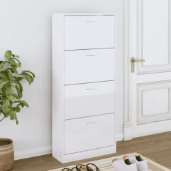 vidaXL Schoenenkast 63x24x147 cm bewerkt hout hoogglans wit