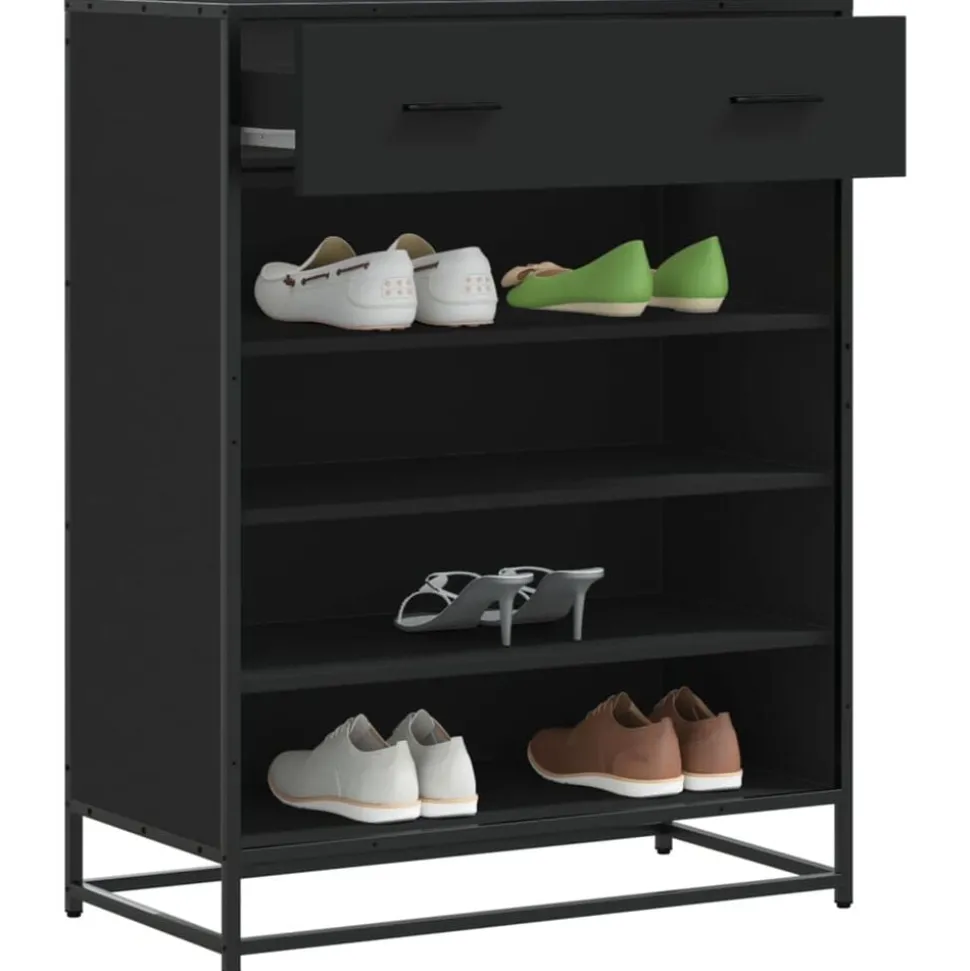 vidaXL Schoenenkast 75x38x97,5 cm bewerkt hout en metaal zwart