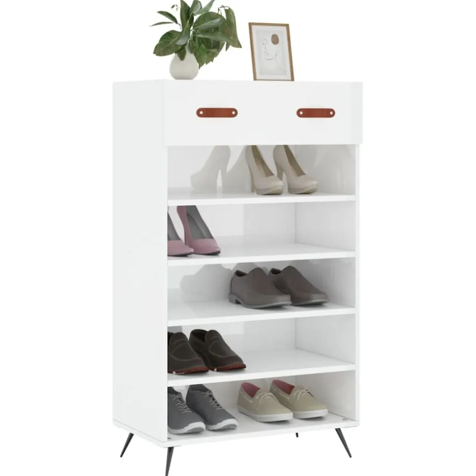 vidaXL Schoenenkast 60x35x105 cm bewerkt hout hoogglans wit