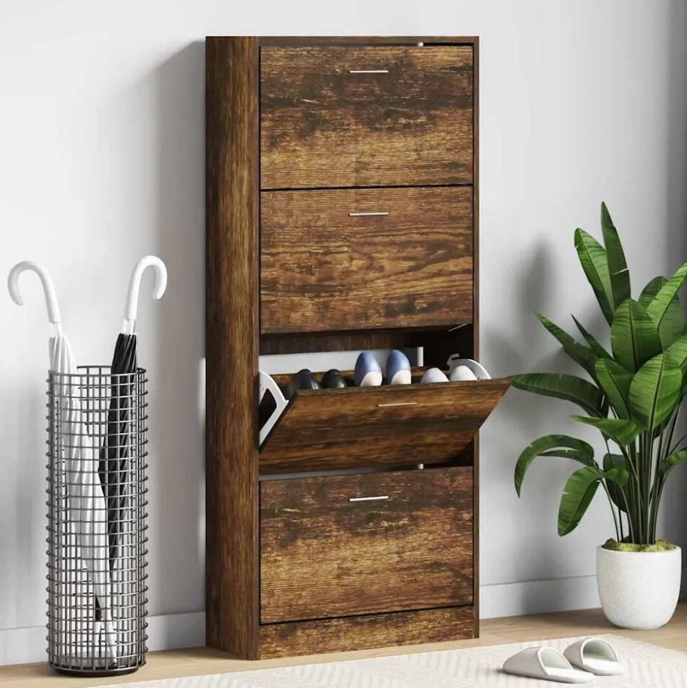 vidaXL Schoenenkast 63x24x147 cm bewerkt hout gerookt eikenkleurig