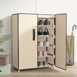 vidaXL Schoenenkast 60x28x90 cm stof crèmekleurig