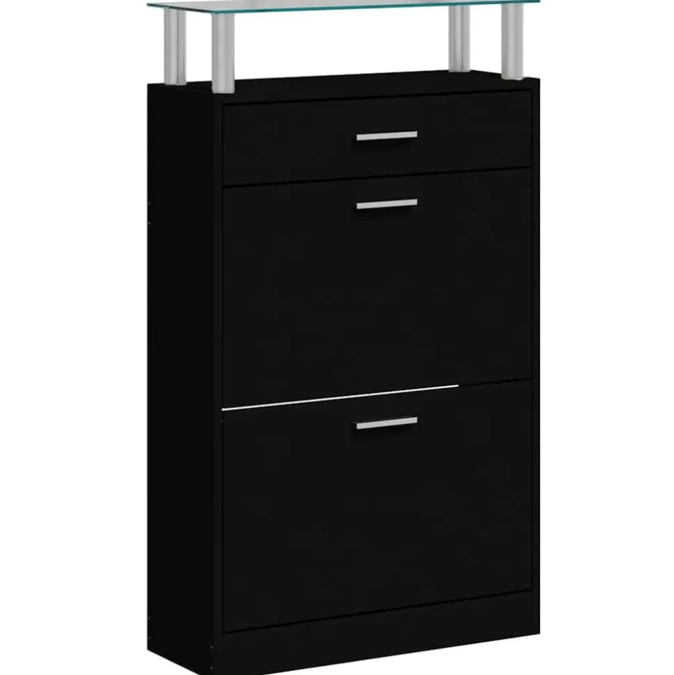 vidaXL Schoenenkast 63x24x104 cm bewerkt hout zwart