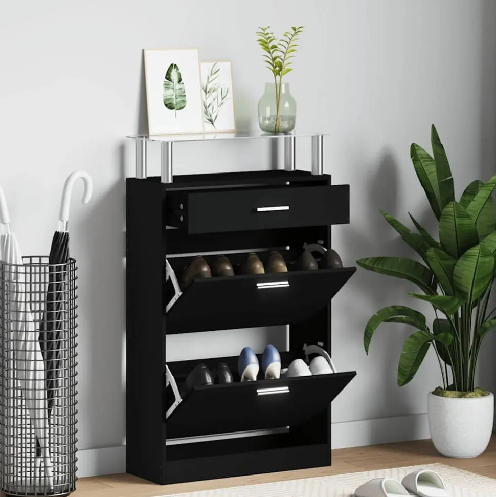 vidaXL Schoenenkast 63x24x104 cm bewerkt hout zwart