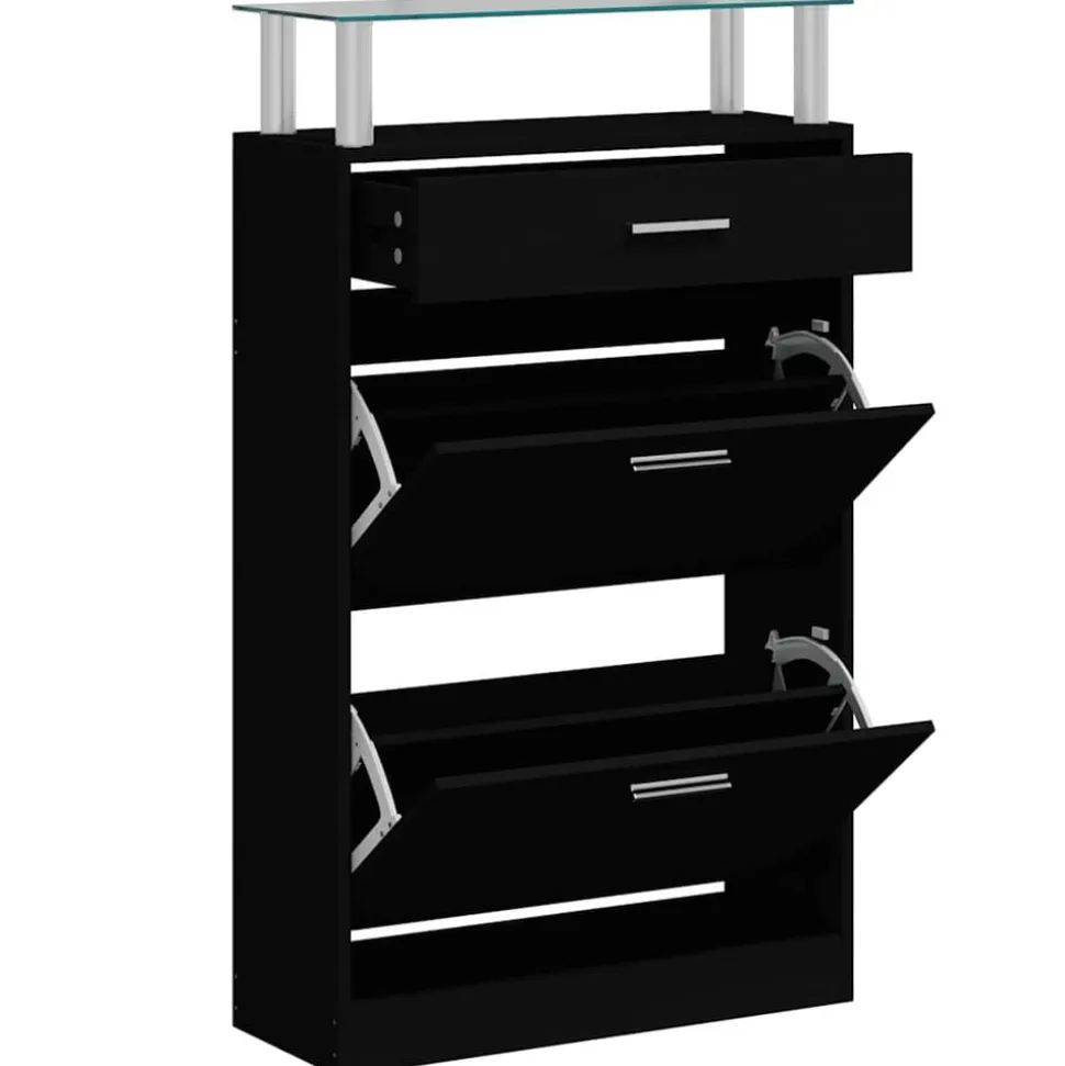 vidaXL Schoenenkast 63x24x104 cm bewerkt hout zwart