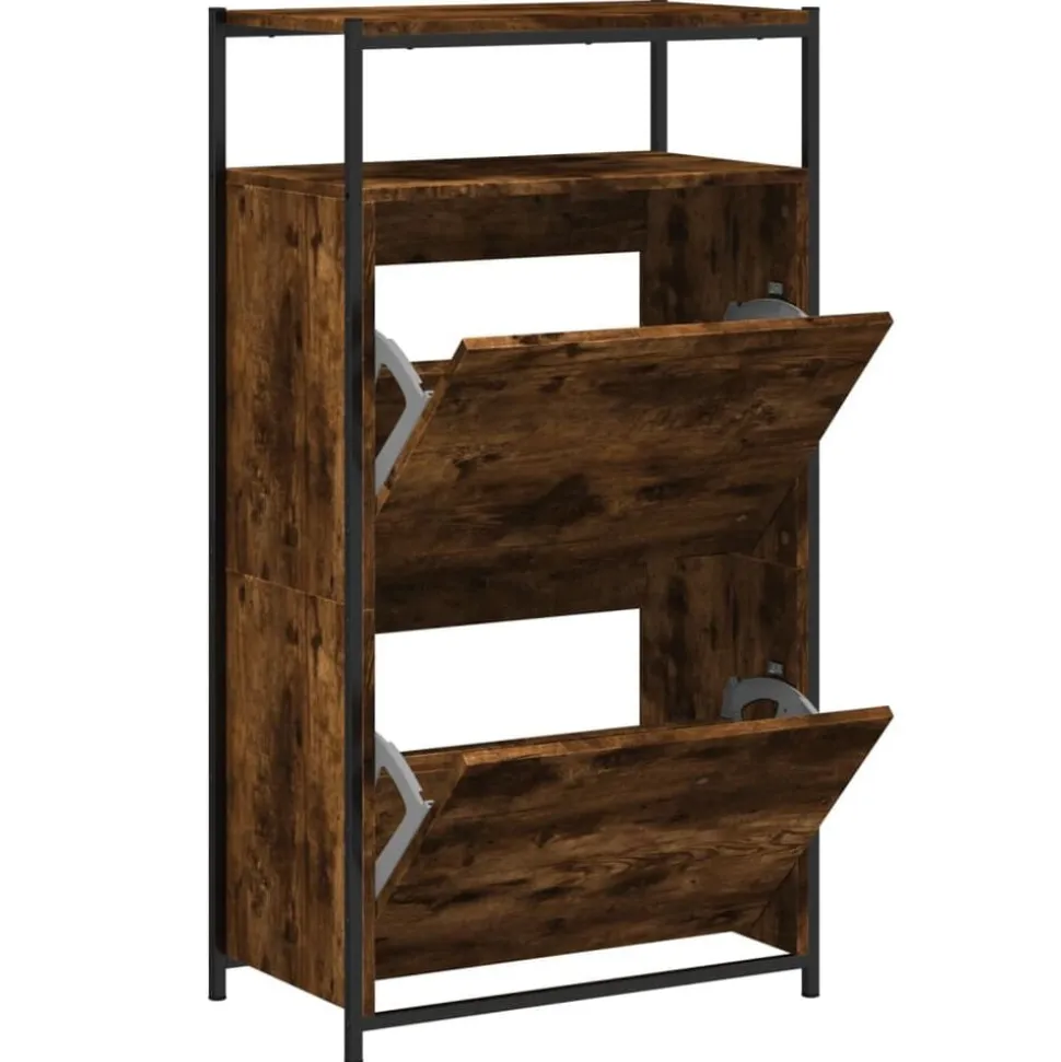 vidaXL Schoenenkast 60x34x112 cm bewerkt hout gerookt eikenkleurig