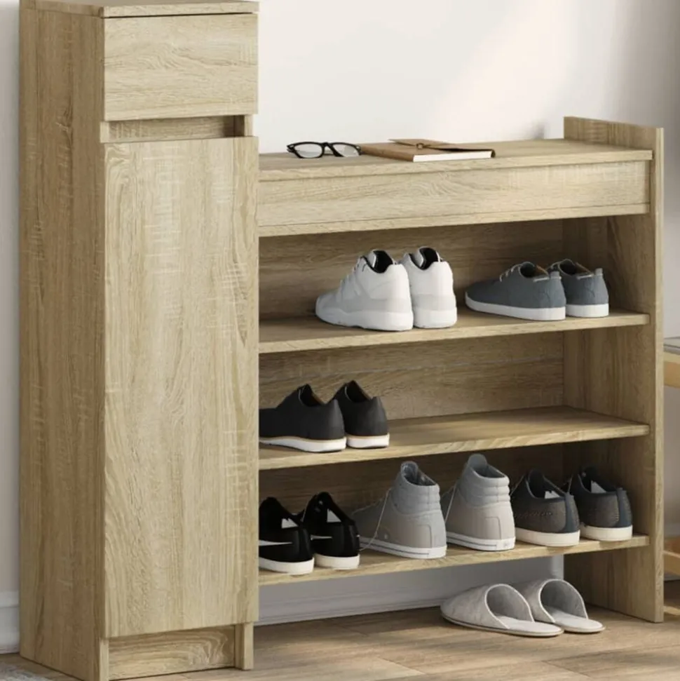 vidaXL Schoenenkast 100,5x28x100 cm bewerkt hout sonoma eikenkleurig