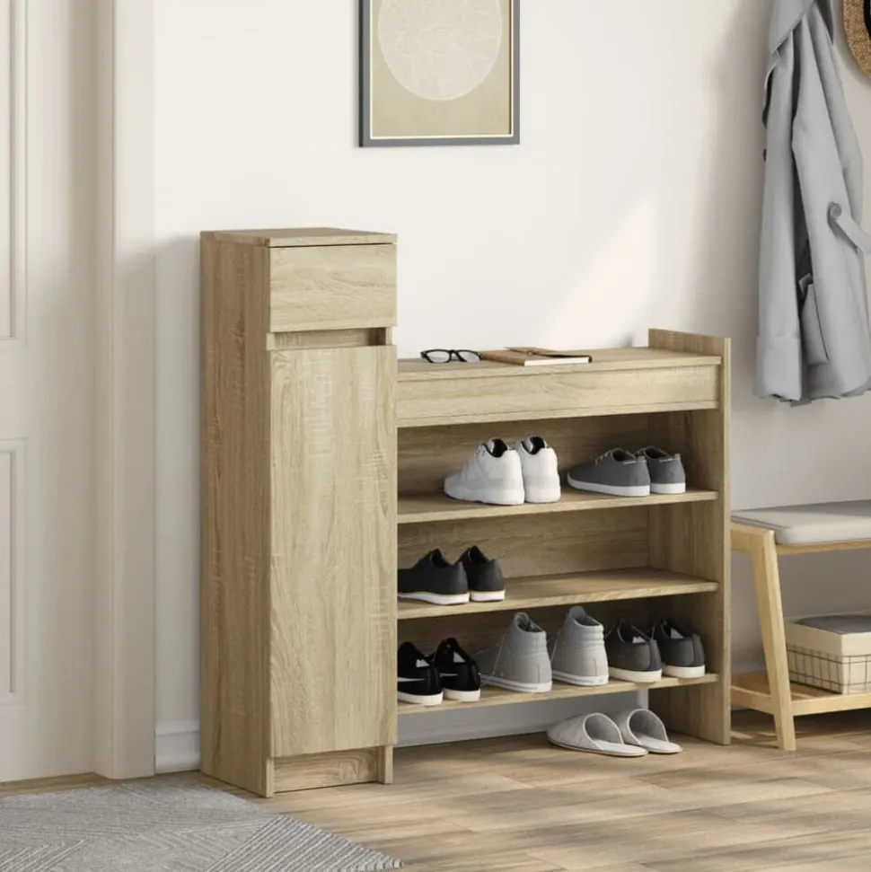 vidaXL Schoenenkast 100,5x28x100 cm bewerkt hout sonoma eikenkleurig