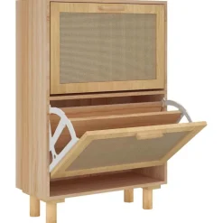 vidaXL Schoenenkast 52x25x80 cm bewerkt hout & natuurlijk rattan bruin