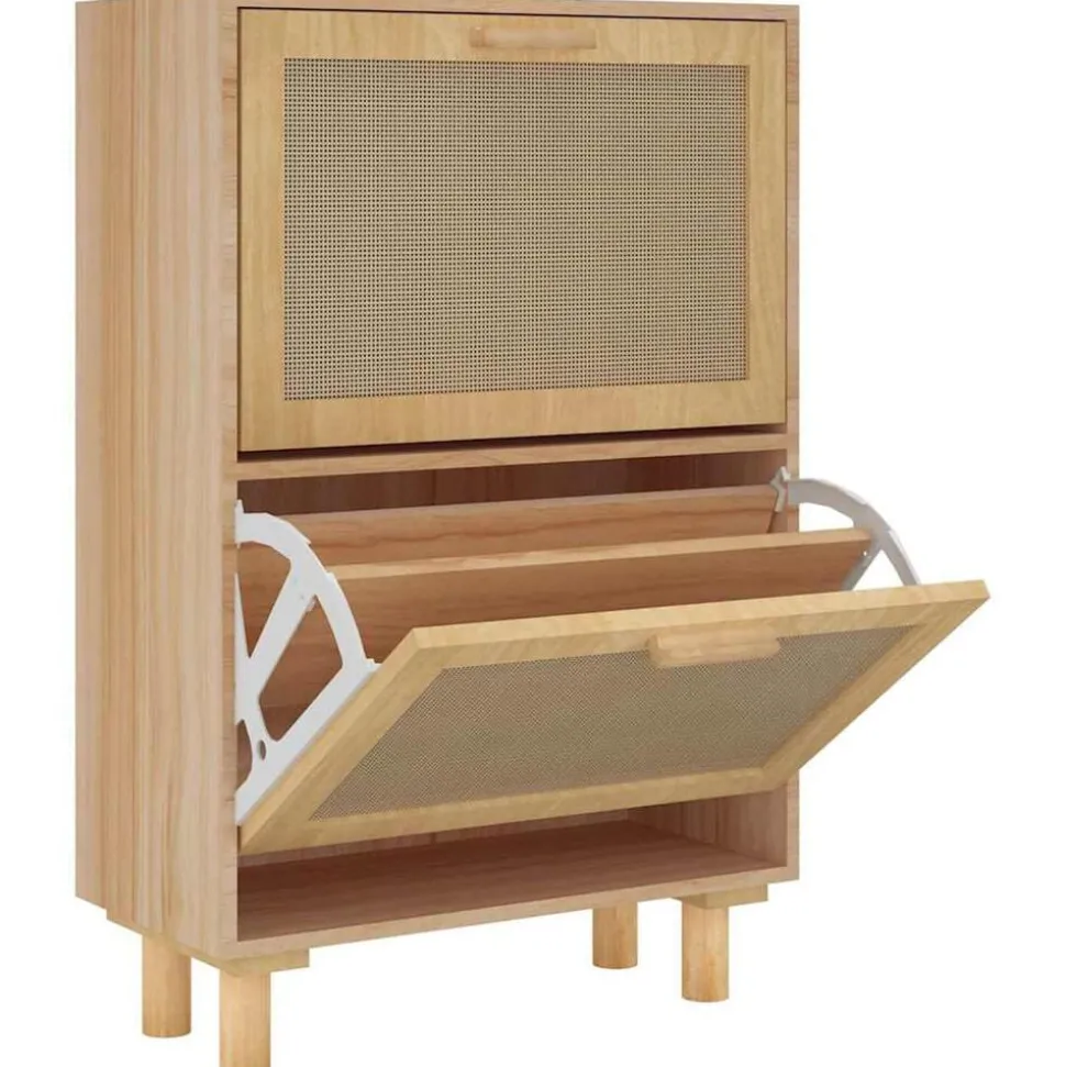 vidaXL Schoenenkast 52x25x80 cm bewerkt hout & natuurlijk rattan bruin