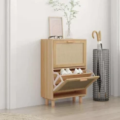 vidaXL Schoenenkast 52x25x80 cm bewerkt hout & natuurlijk rattan bruin