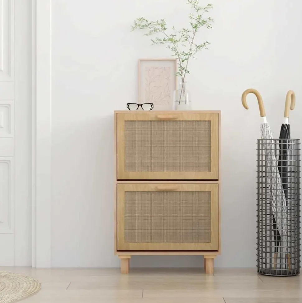 vidaXL Schoenenkast 52x25x80 cm bewerkt hout & natuurlijk rattan bruin