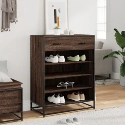 vidaXL Schoenenkast 75x38x97,5 cm bewerkt hout en metaal bruin eiken