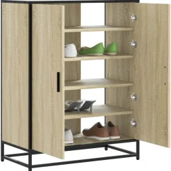 vidaXL Schoenenkast 75x38x97,5 cm bewerkt hout en metaal sonoma eiken