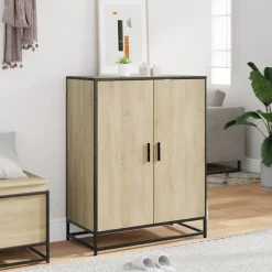 vidaXL Schoenenkast 75x38x97,5 cm bewerkt hout en metaal sonoma eiken