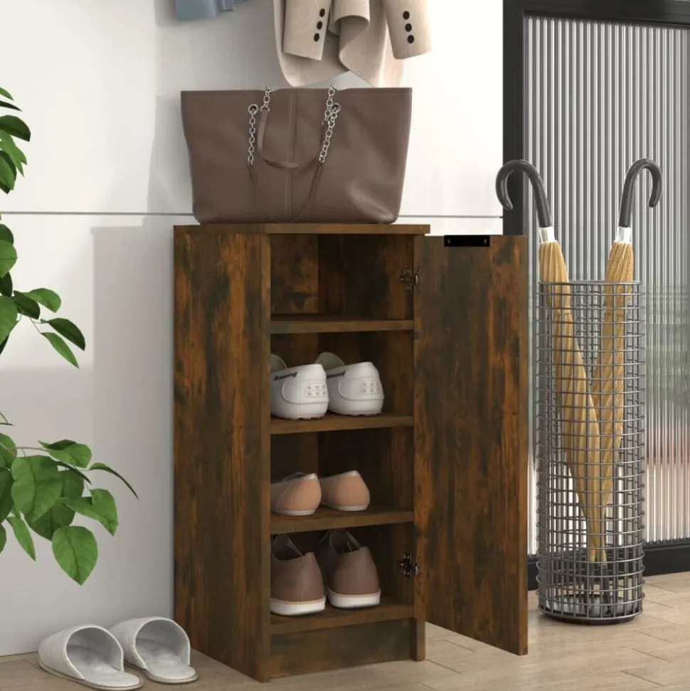 vidaXL Schoenenkast 30x35x70 cm bewerkt hout gerookt eikenkleurig