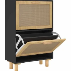 vidaXL Schoenenkast 52x25x80 cm bewerkt hout en rattan zwart