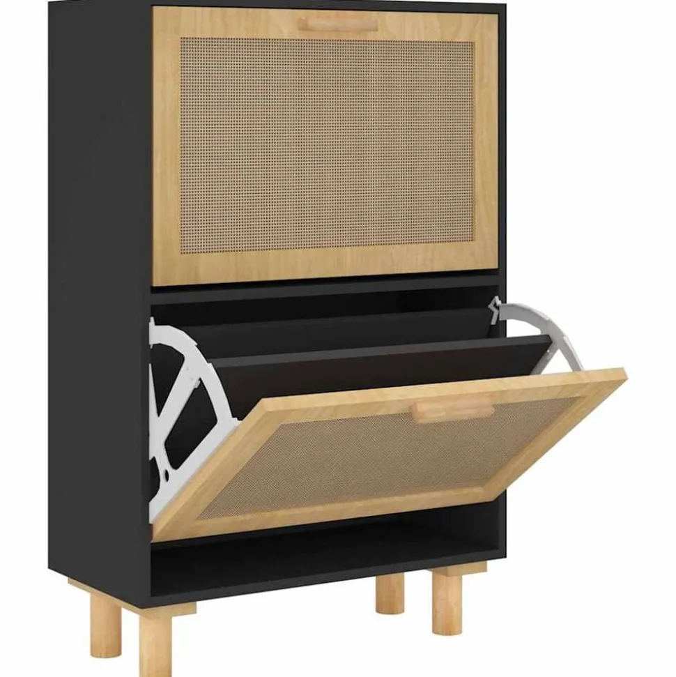 vidaXL Schoenenkast 52x25x80 cm bewerkt hout en rattan zwart