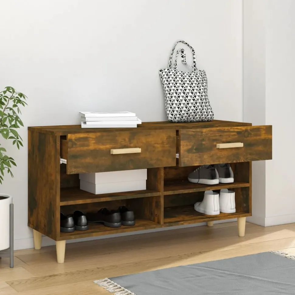 vidaXL Schoenenkast 102x35x55 cm bewerkt hout gerookt eikenkleurig