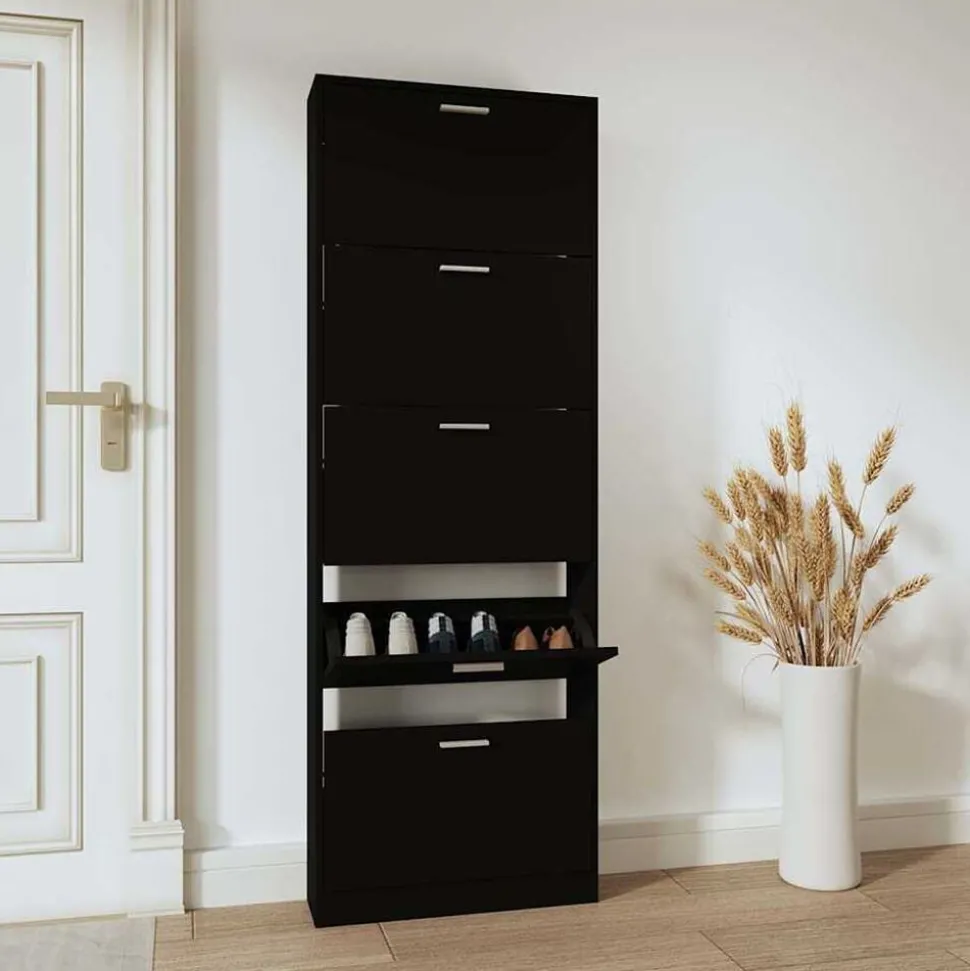 vidaXL Schoenenkast 59x17x169 cm bewerkt hout zwart