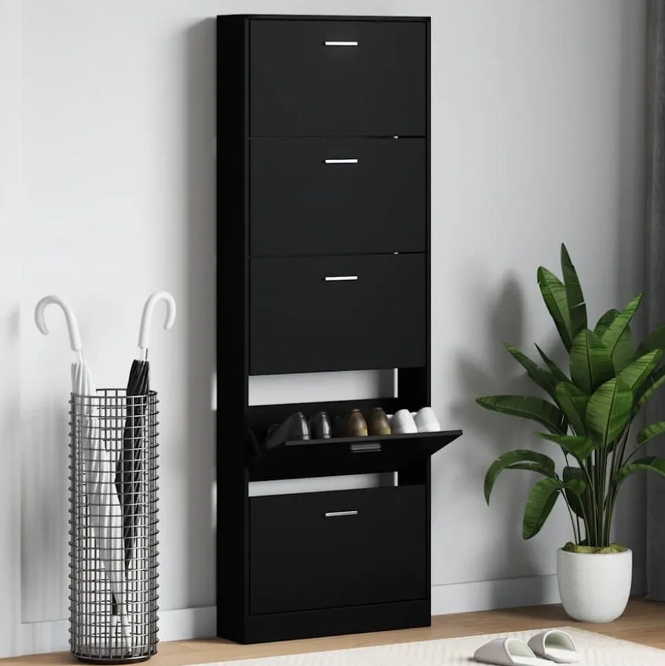 vidaXL Schoenenkast 59x17x169 cm bewerkt hout zwart
