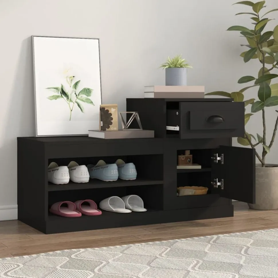 vidaXL Schoenenkast 100x42x60 cm bewerkt hout zwart