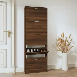 vidaXL Schoenenkast 59x17x169 cm bewerkt hout bruin eikenkleur