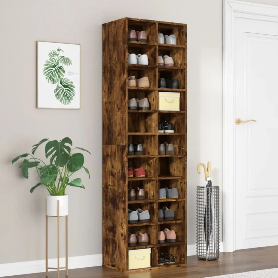 vidaXL Schoenenkast 54x34x183 cm bewerkt hout gerookt eikenkleurig