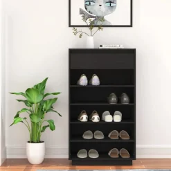 vidaXL Schoenenkast 60x34x105 cm massief grenenhout zwart