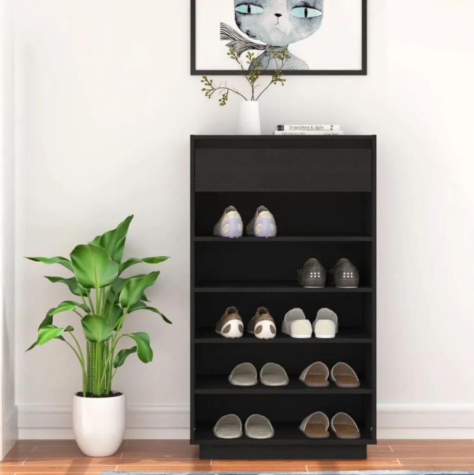 vidaXL Schoenenkast 60x34x105 cm massief grenenhout zwart