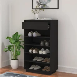 vidaXL Schoenenkast 60x34x105 cm massief grenenhout zwart