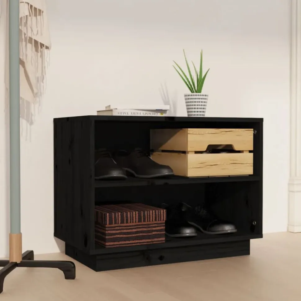 vidaXL Schoenenkast 60x34x45 cm massief grenenhout zwart
