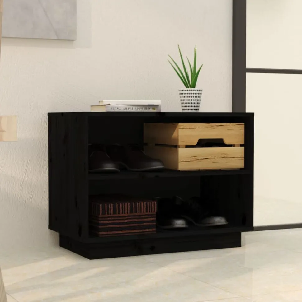 vidaXL Schoenenkast 60x34x45 cm massief grenenhout zwart