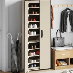 vidaXL Schoenenkast 60x30x166 cm stof crèmekleurig