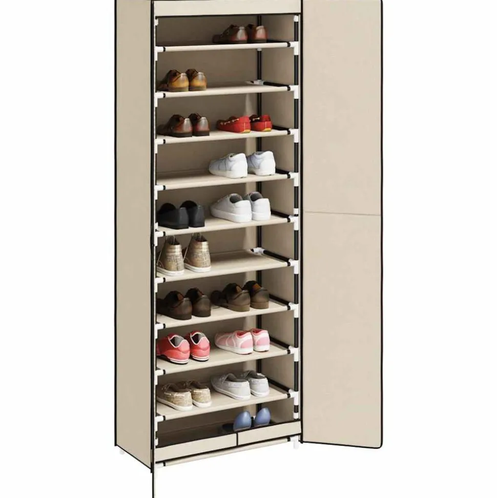 vidaXL Schoenenkast 60x30x166 cm stof crèmekleurig