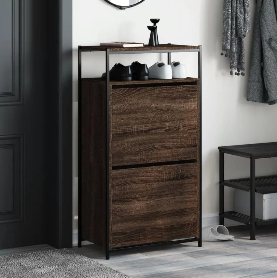vidaXL Schoenenkast 60x34x112 cm bewerkt hout bruin eikenkleur