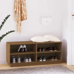 vidaXL Schoenenkast 110x34x45 cm massief grenenhout honingbruin