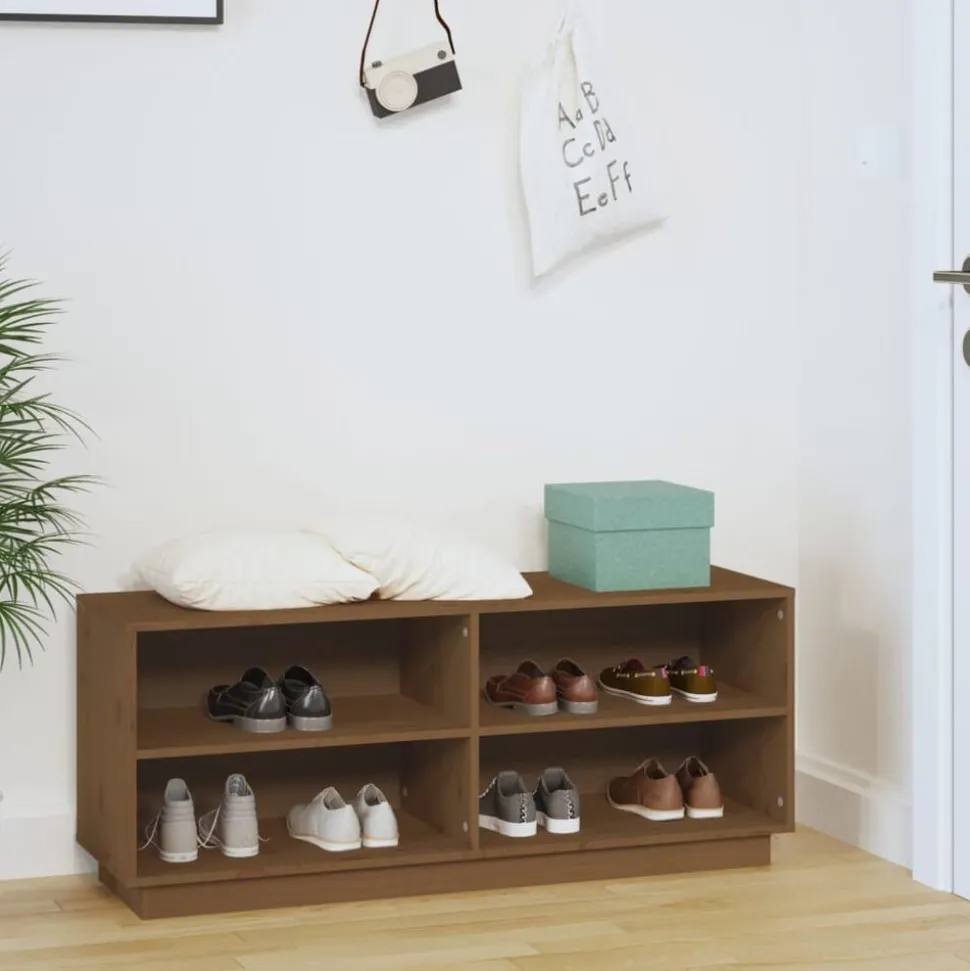vidaXL Schoenenkast 110x34x45 cm massief grenenhout honingbruin