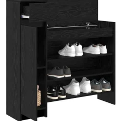 vidaXL Schoenenkast Zwart Eiken 100,5 x 28 x 100 cm Bewerkt hout