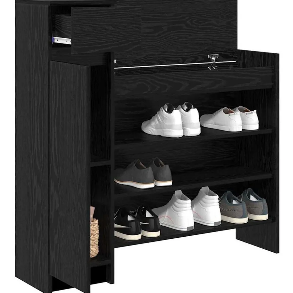 vidaXL Schoenenkast Zwart Eiken 100,5 x 28 x 100 cm Bewerkt hout