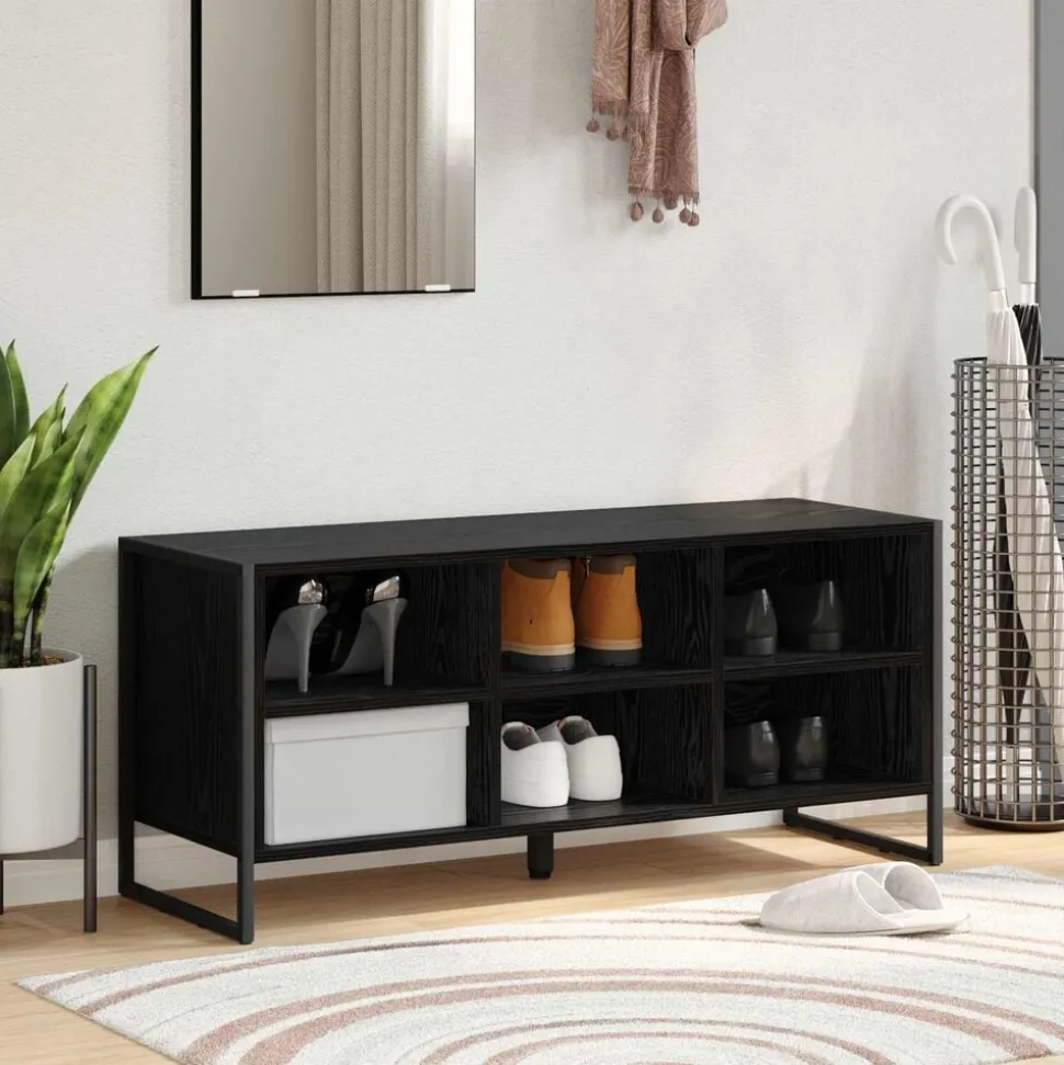 vidaXL Schoenenkast Zwart Eiken 100 x 35 x 44 cm Bewerkt hout