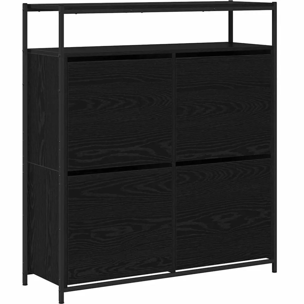 vidaXL Schoenenkast Zwart Eiken 100 x 34 x 112 cm Bewerkt hout