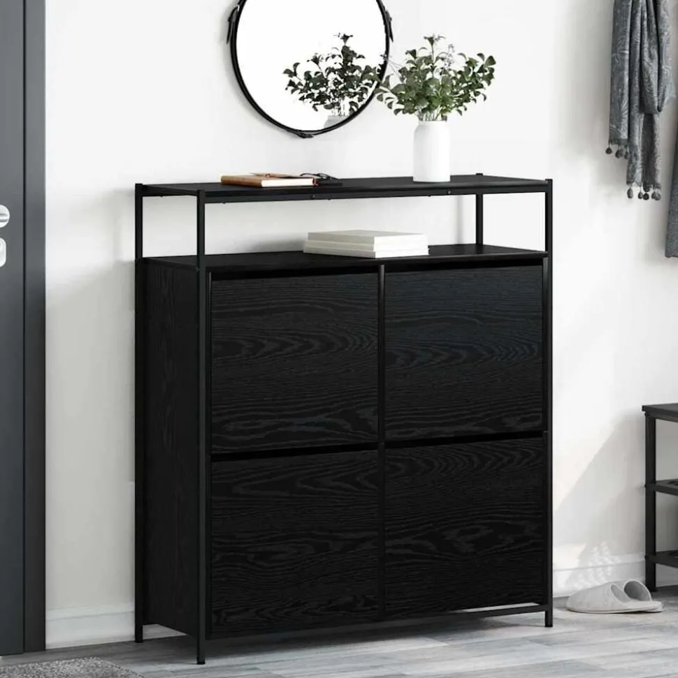 vidaXL Schoenenkast Zwart Eiken 100 x 34 x 112 cm Bewerkt hout