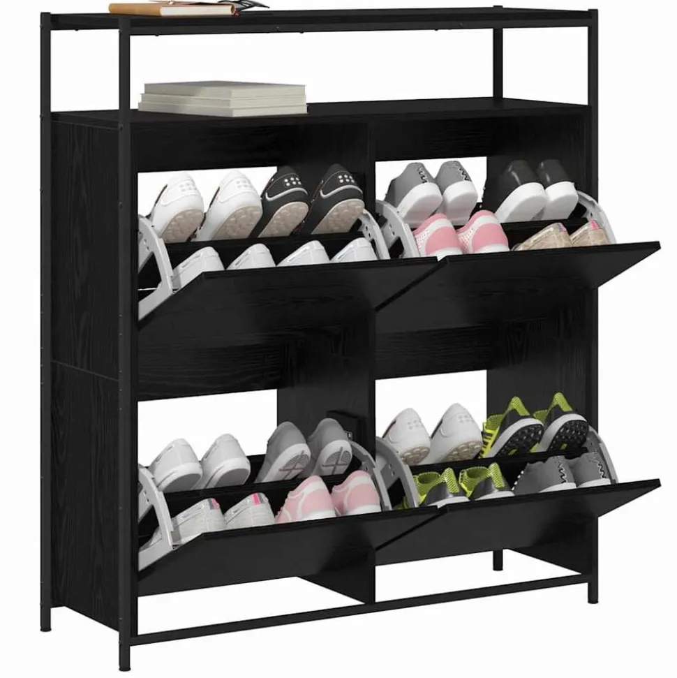 vidaXL Schoenenkast Zwart Eiken 100 x 34 x 112 cm Bewerkt hout